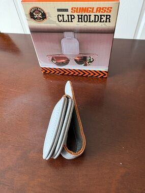 NEW Dirty Dog Sunglass Easy Clip Holder - Gray Faux Leatherette